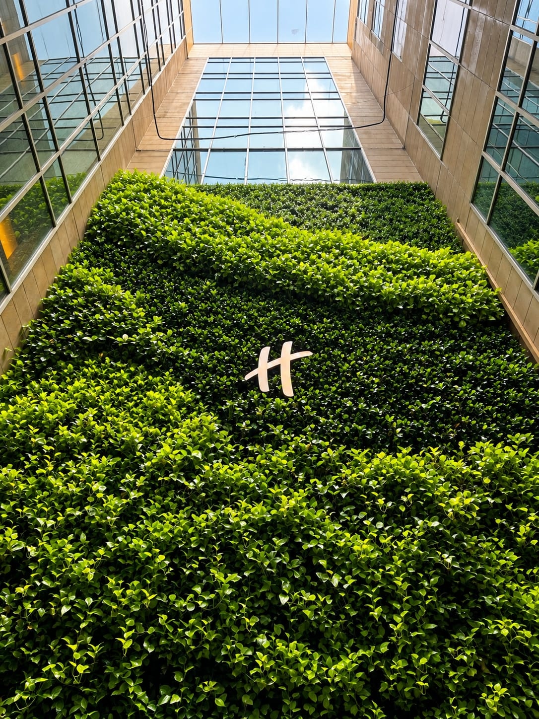 Vertical living wall installation at Holiday Inn